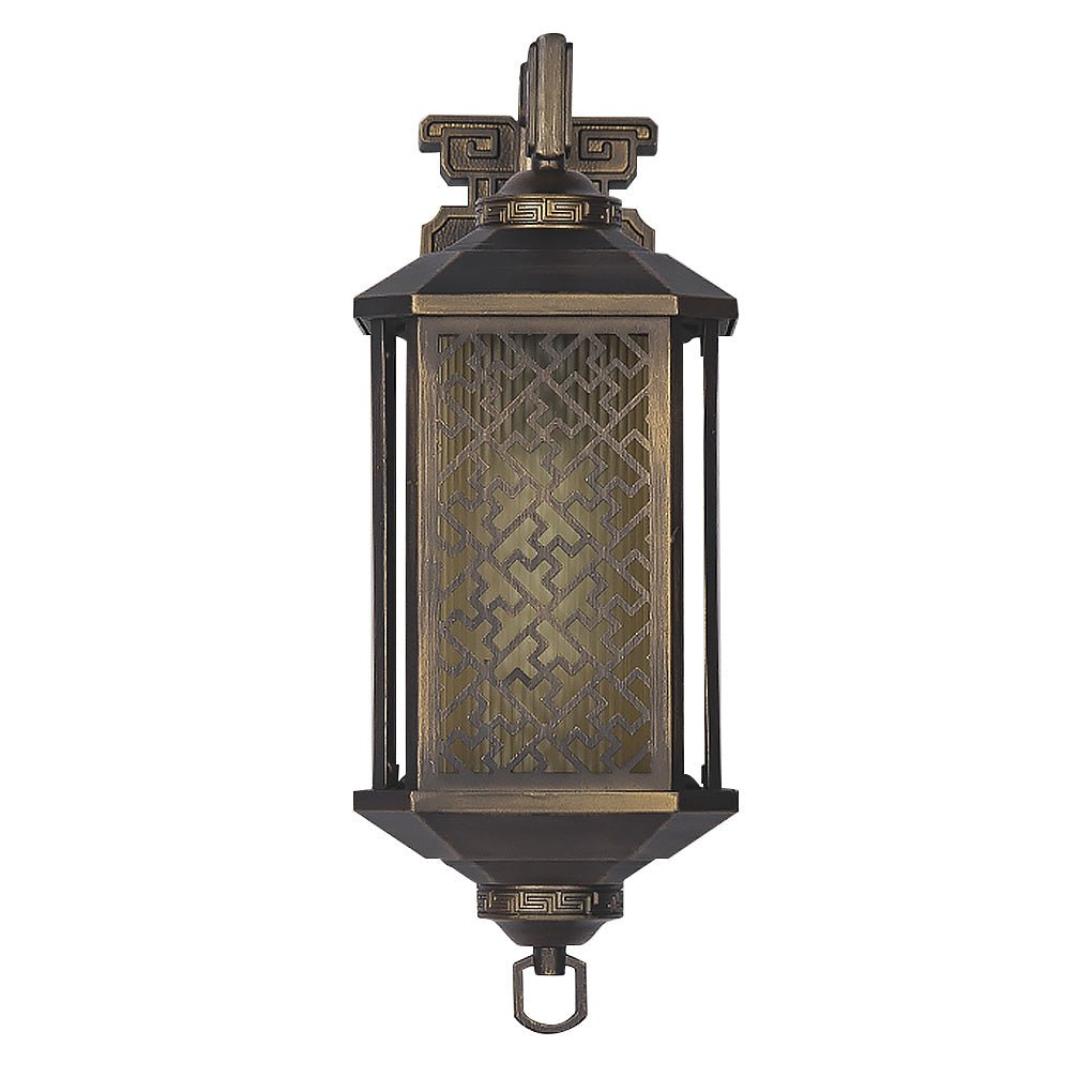 Vintage Style Copper Outdoor Wall Lantern Waterproof IP54 Exterior Light with Classical Hollow Pattern