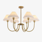 Vintage Style Pleated Linen Shade Chandelier with Gold Metal Arms and Elegant Candlestick Fixtures