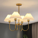 Vintage Style Pleated Linen Shade Chandelier with Gold Metal Arms and Elegant Candlestick Fixtures