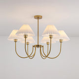 Vintage Style Pleated Linen Shade Chandelier with Gold Metal Arms and Elegant Candlestick Fixtures