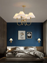 Vintage Style Pleated Linen Shade Chandelier with Gold Metal Arms and Elegant Candlestick Fixtures