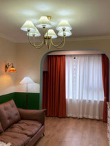 Vintage Style Pleated Linen Shade Chandelier with Gold Metal Arms and Elegant Candlestick Fixtures