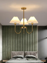Vintage Style Pleated Linen Shade Chandelier with Gold Metal Arms and Elegant Candlestick Fixtures