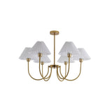 Vintage Style Pleated Linen Shade Chandelier with Gold Metal Arms and Elegant Candlestick Fixtures