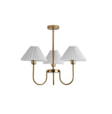 Vintage Style Pleated Linen Shade Chandelier with Gold Metal Arms and Elegant Candlestick Fixtures