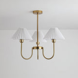Vintage Style Pleated Linen Shade Chandelier with Gold Metal Arms and Elegant Candlestick Fixtures