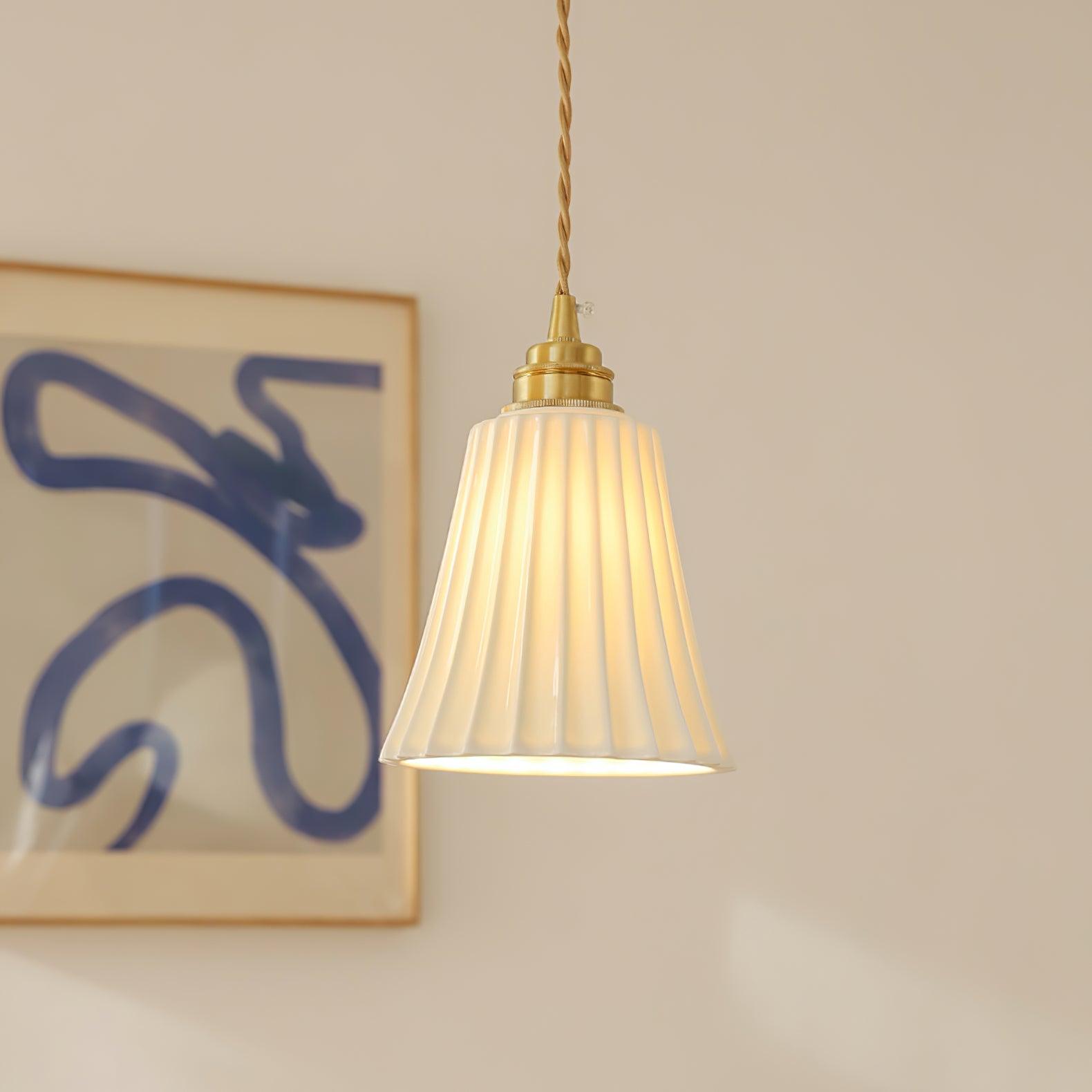 Vintage Trumpet Ceramic Pendant Light Brass Mid Century Modern Hanging Lamp