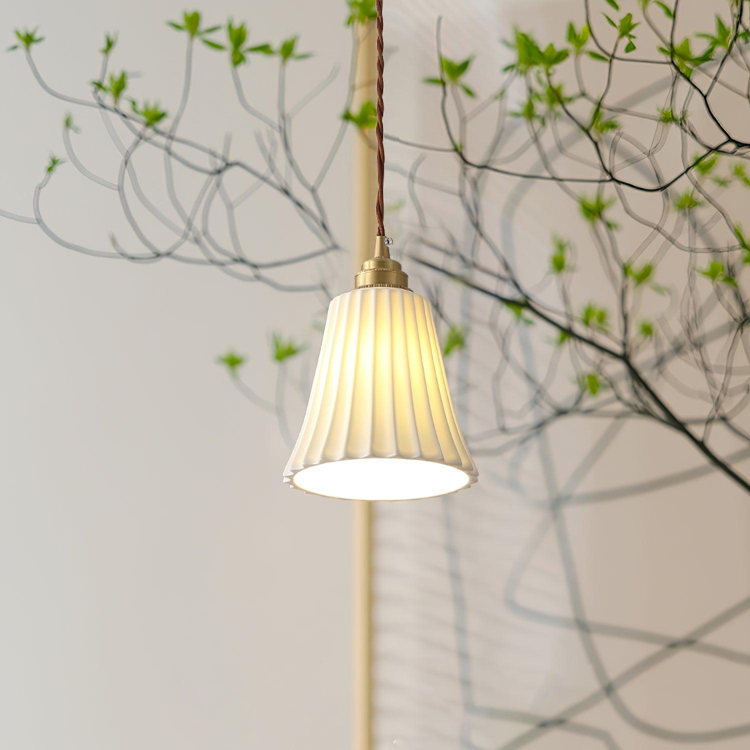 Vintage Trumpet Ceramic Pendant Light Brass Mid Century Modern Hanging Lamp