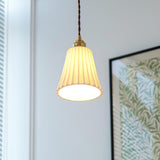 Vintage Trumpet Ceramic Pendant Light Brass Mid Century Modern Hanging Lamp