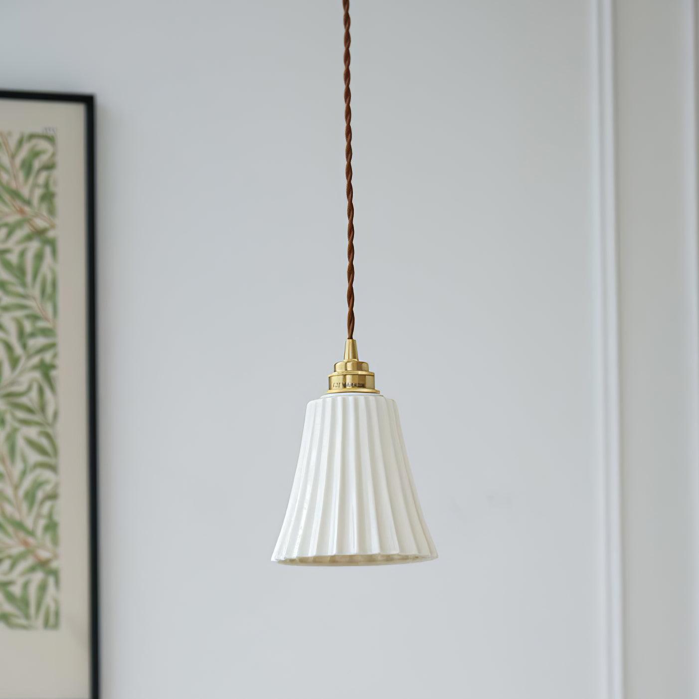 Vintage Trumpet Ceramic Pendant Light Brass Mid Century Modern Hanging Lamp