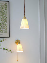 Vintage Trumpet Ceramic Pendant Light Brass Mid Century Modern Hanging Lamp
