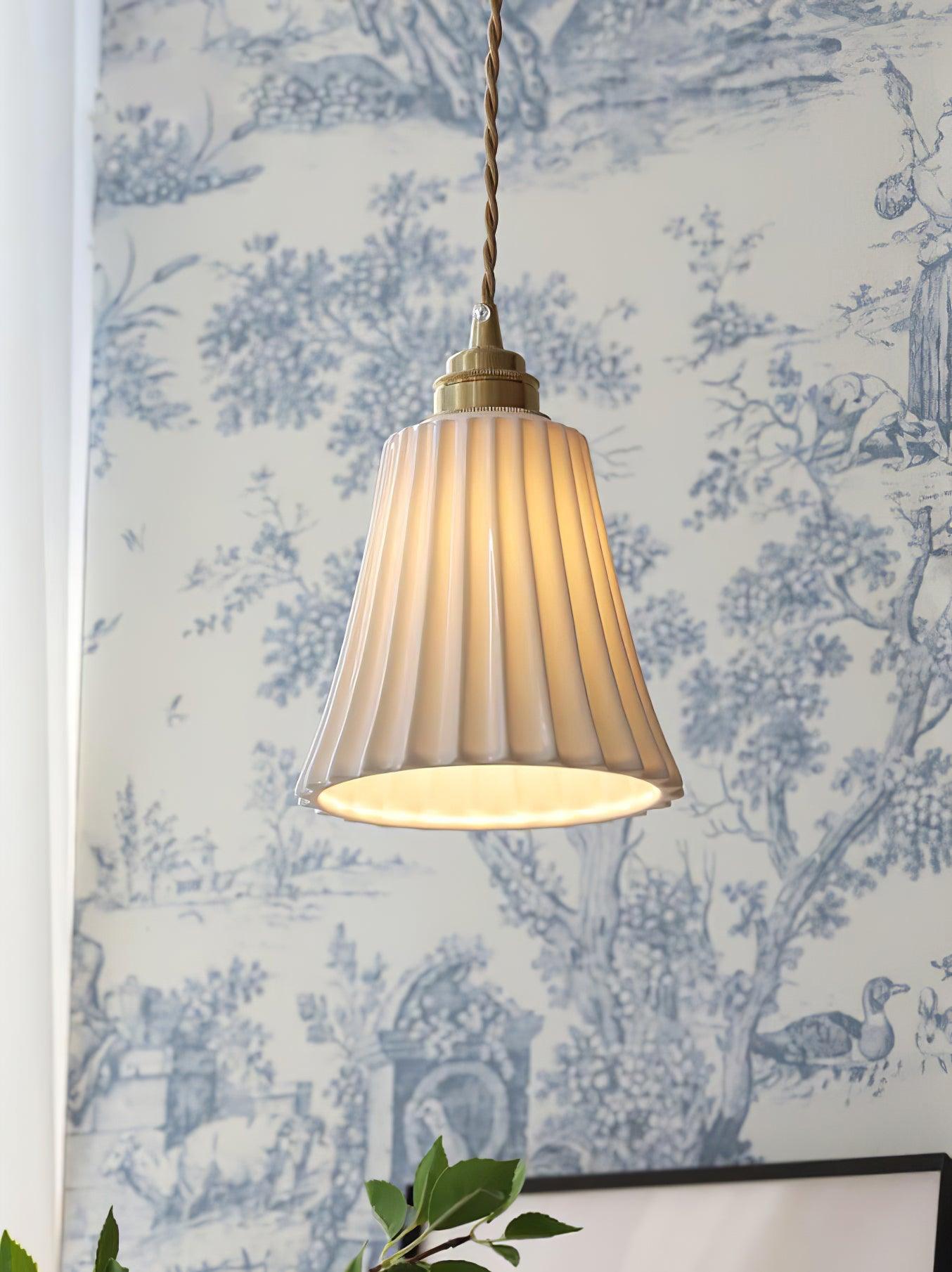 Vintage Trumpet Ceramic Pendant Light Brass Mid Century Modern Hanging Lamp