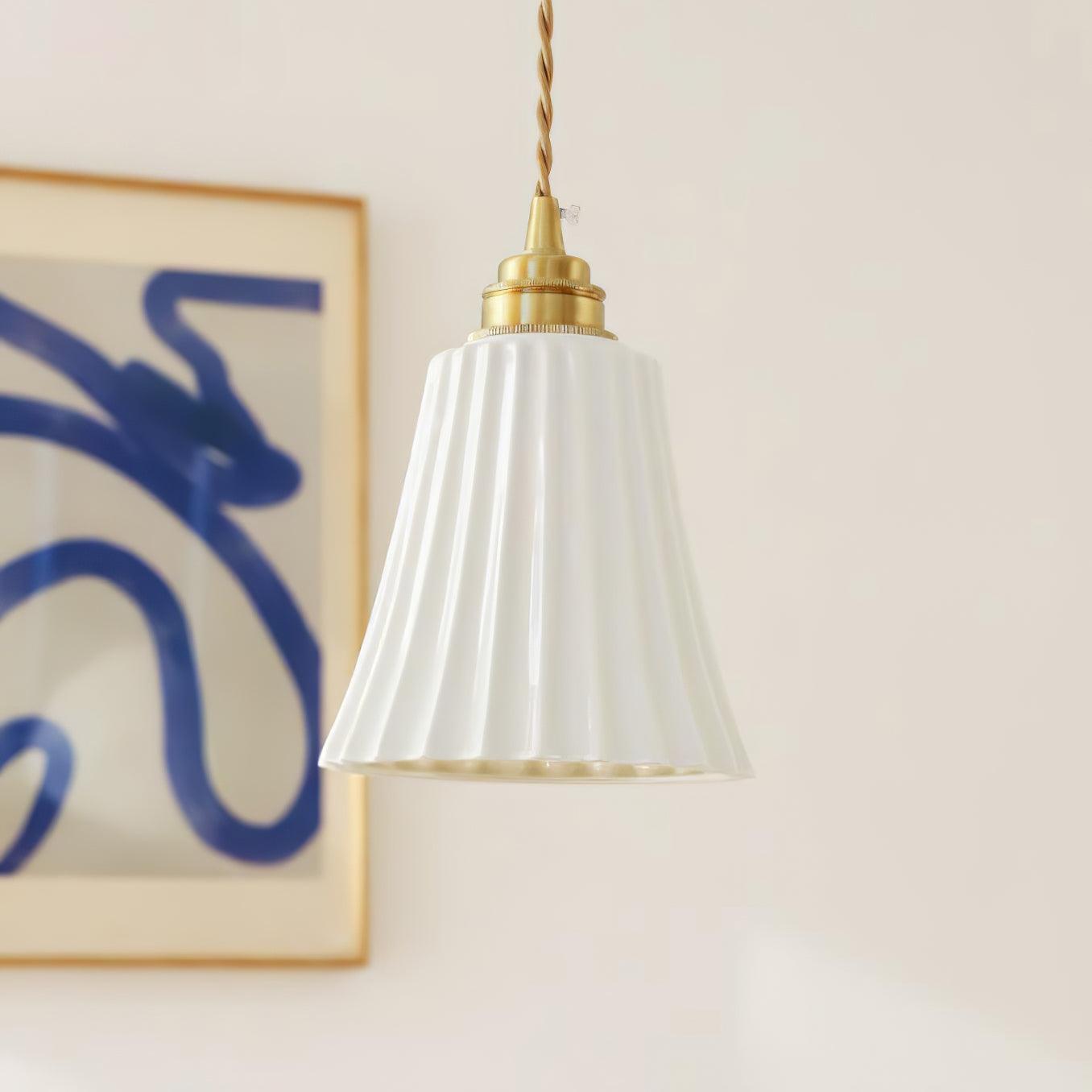 Vintage Trumpet Ceramic Pendant Light Brass Mid Century Modern Hanging Lamp