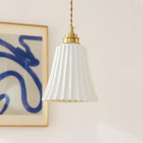 Vintage Trumpet Ceramic Pendant Light Brass Mid Century Modern Hanging Lamp