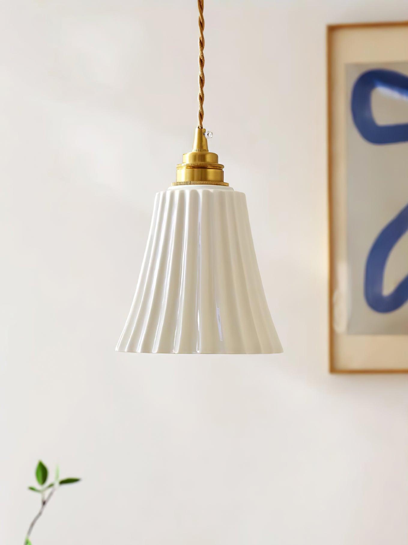 Vintage Trumpet Ceramic Pendant Light Brass Mid Century Modern Hanging Lamp