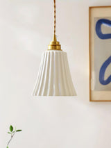 Vintage Trumpet Ceramic Pendant Light Brass Mid Century Modern Hanging Lamp