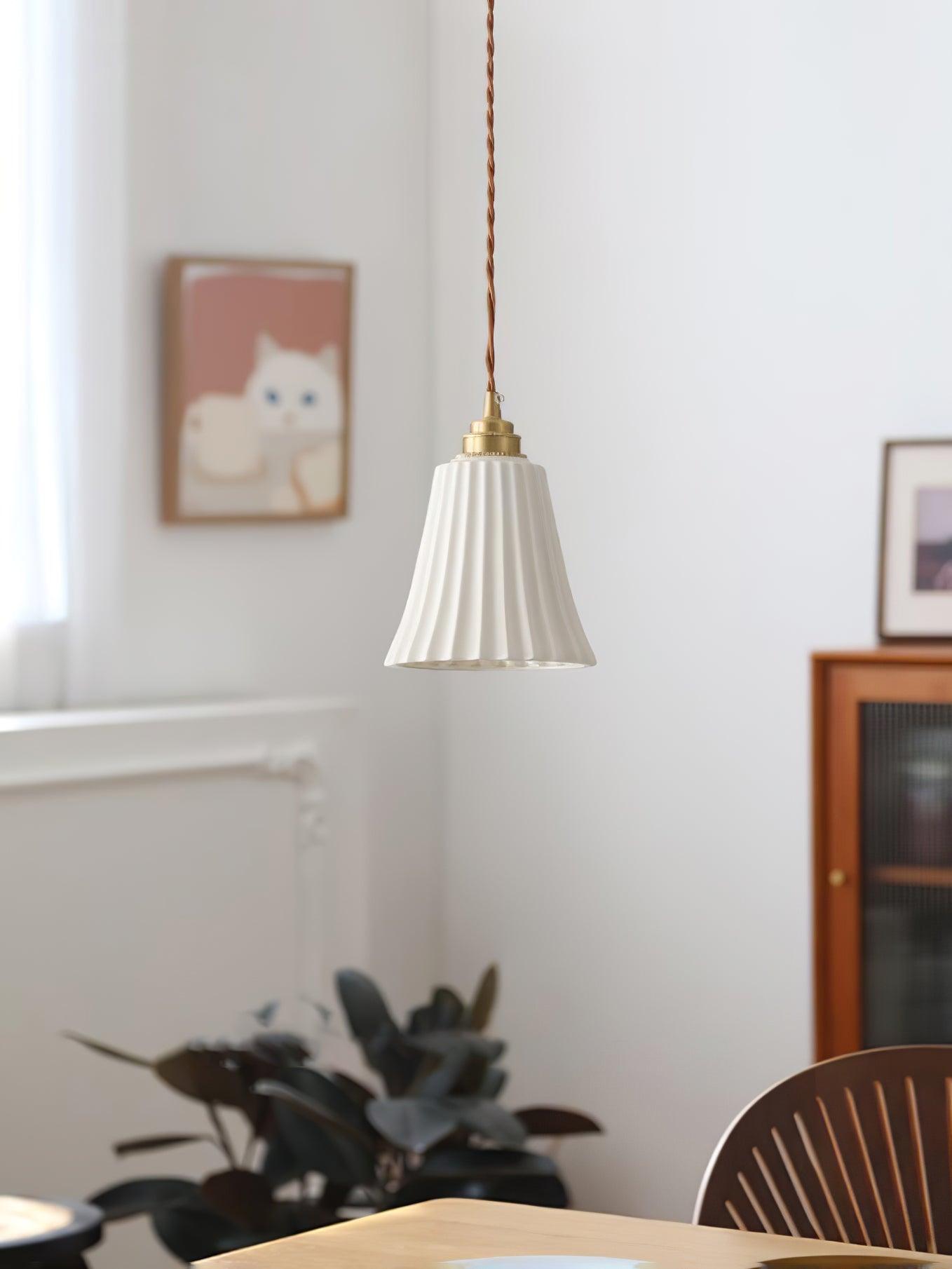 Vintage Trumpet Ceramic Pendant Light Brass Mid Century Modern Hanging Lamp