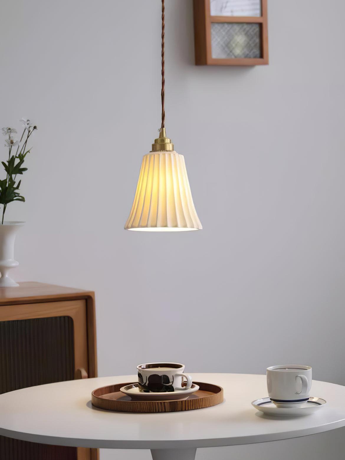 Vintage Trumpet Ceramic Pendant Light Brass Mid Century Modern Hanging Lamp