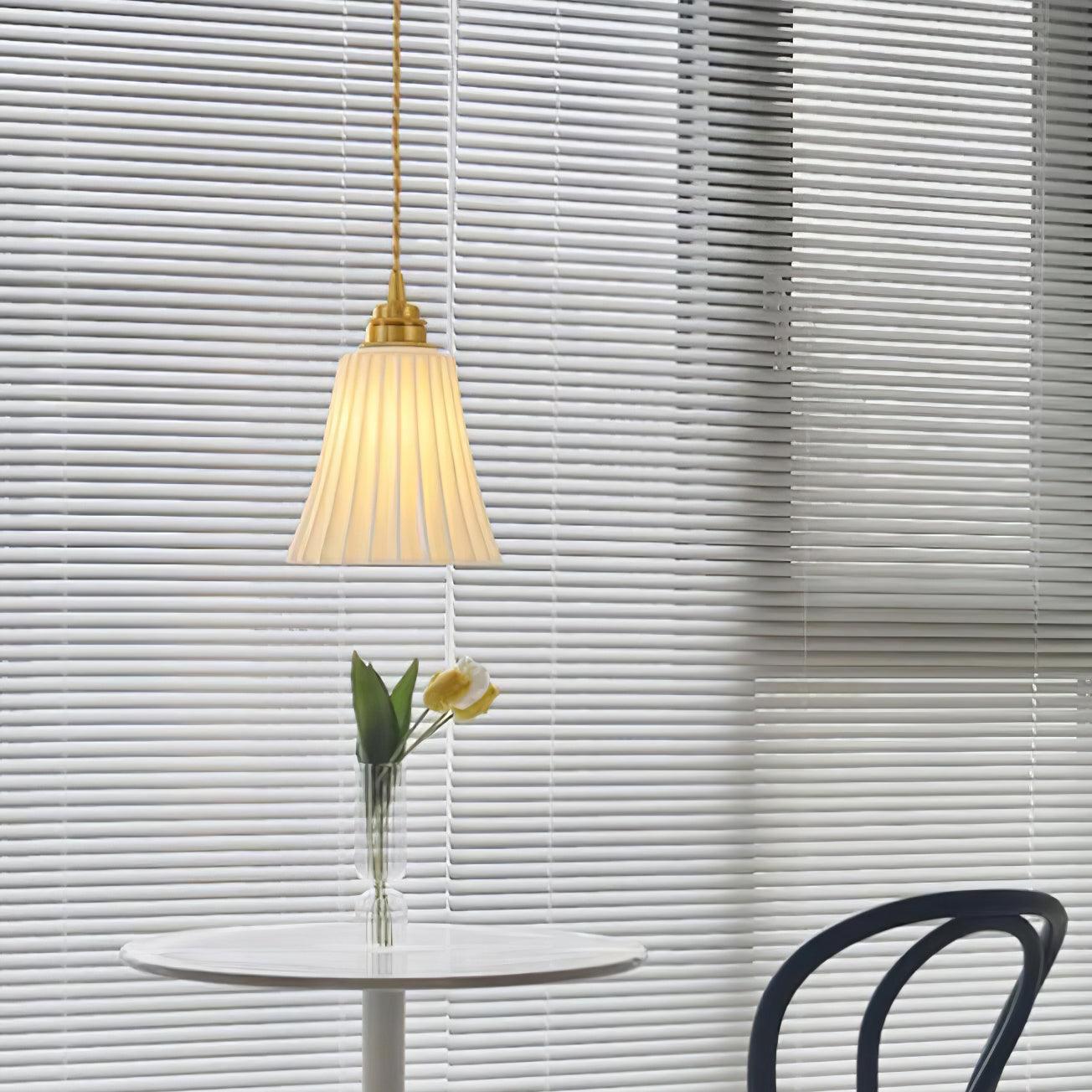 Vintage Trumpet Ceramic Pendant Light Brass Mid Century Modern Hanging Lamp