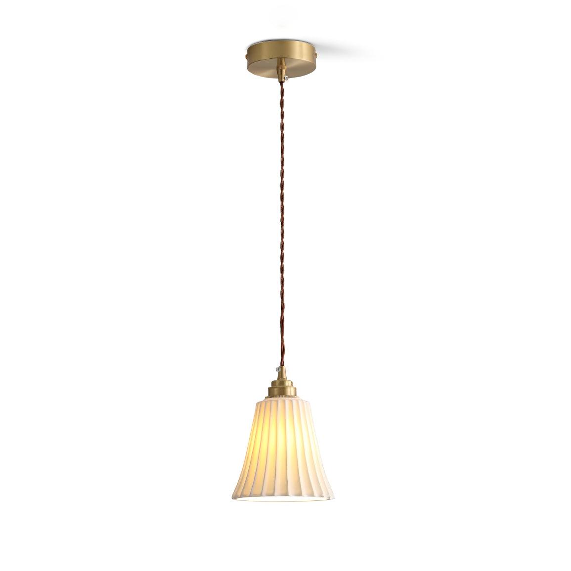 Vintage Trumpet Ceramic Pendant Light Brass Mid Century Modern Hanging Lamp