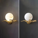 Vintage Twigs Brass Wall Lamp with Marble Shade Indoor Sconce Light