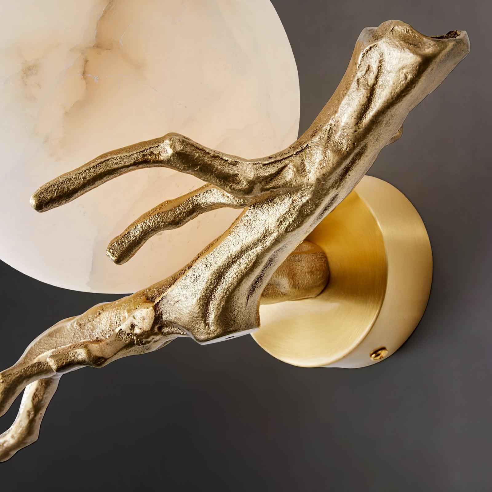 Vintage Twigs Brass Wall Lamp with Marble Shade Indoor Sconce Light
