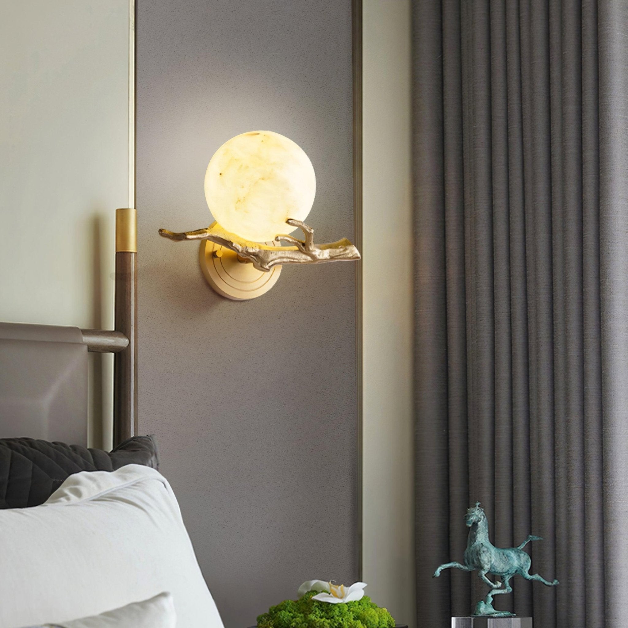 Vintage Twigs Brass Wall Lamp with Marble Shade Indoor Sconce Light