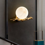 Vintage Twigs Brass Wall Lamp with Marble Shade Indoor Sconce Light