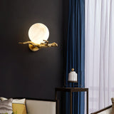 Vintage Twigs Brass Wall Lamp with Marble Shade Indoor Sconce Light