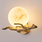 Vintage Twigs Brass Wall Lamp with Marble Shade Indoor Sconce Light