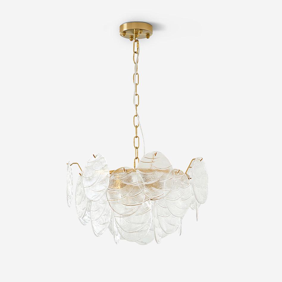 Vintage Victorian Disc Gasolier Ceiling Light with Clear Wavy Glass and Gold Metal Finish