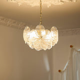 Vintage Victorian Disc Gasolier Ceiling Light with Clear Wavy Glass and Gold Metal Finish