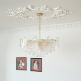 Vintage Victorian Disc Gasolier Ceiling Light with Clear Wavy Glass and Gold Metal Finish