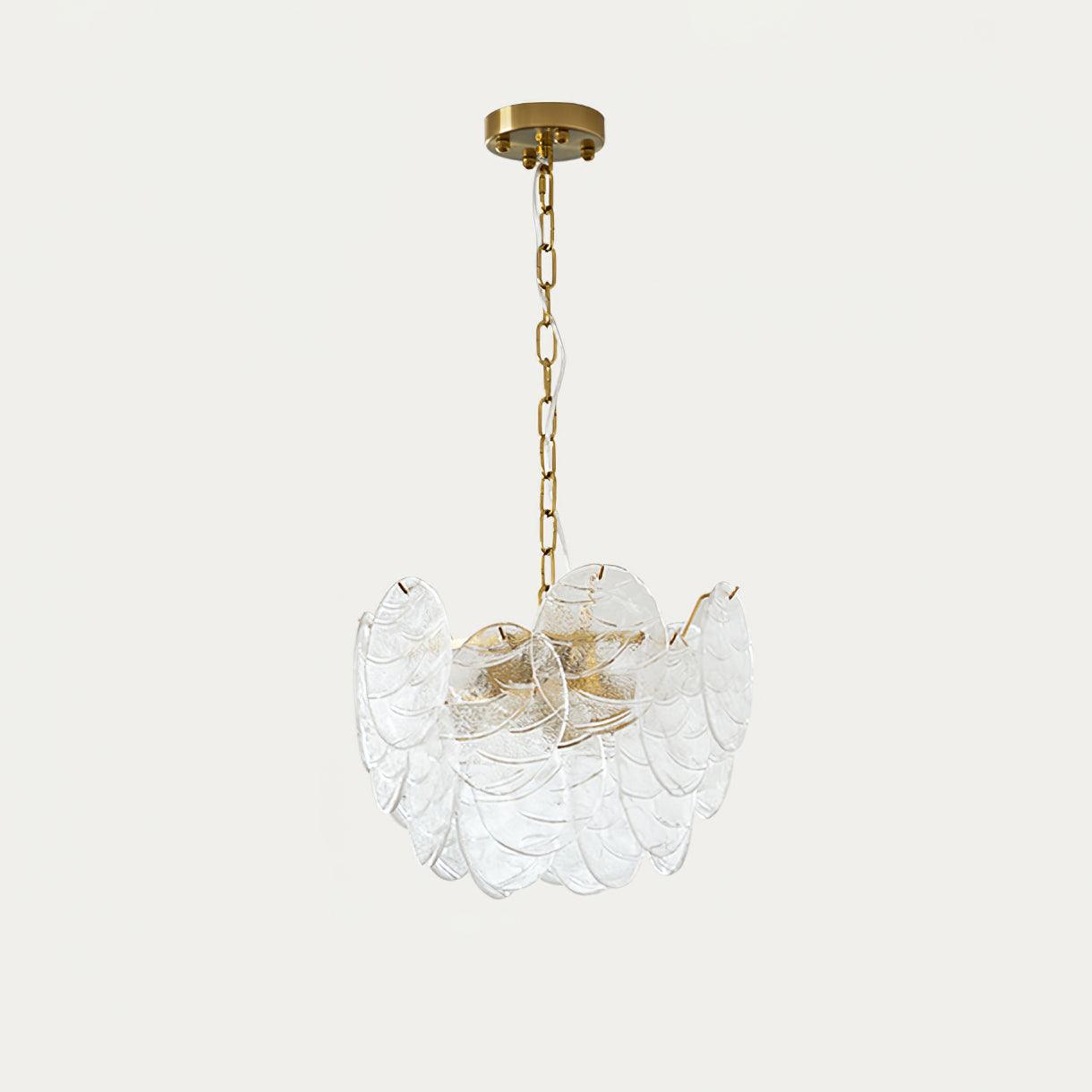 Vintage Victorian Disc Gasolier Ceiling Light with Clear Wavy Glass and Gold Metal Finish