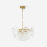 Vintage Victorian Disc Gasolier Ceiling Light with Clear Wavy Glass and Gold Metal Finish
