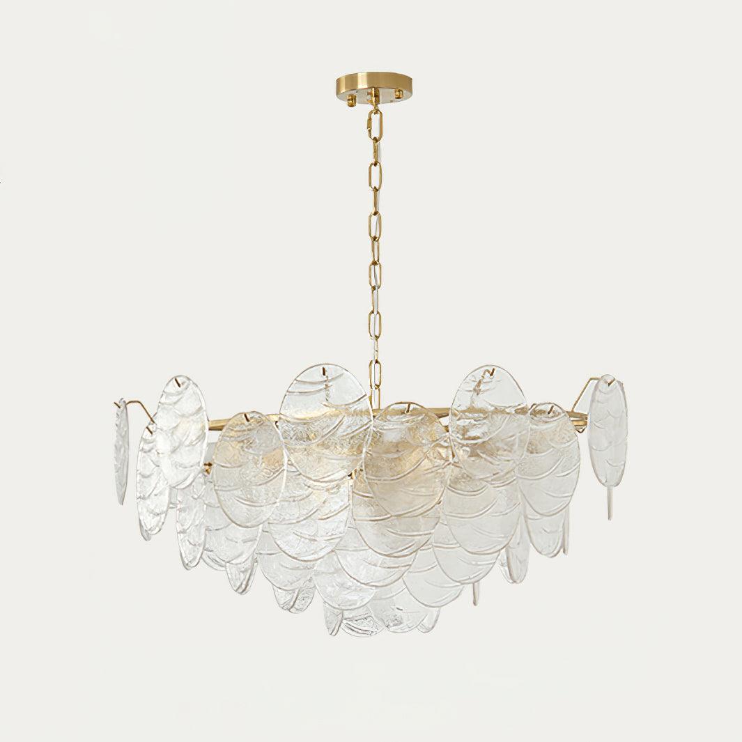 Vintage Victorian Disc Gasolier Ceiling Light with Clear Wavy Glass and Gold Metal Finish