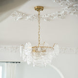 Vintage Victorian Disc Gasolier Ceiling Light with Clear Wavy Glass and Gold Metal Finish