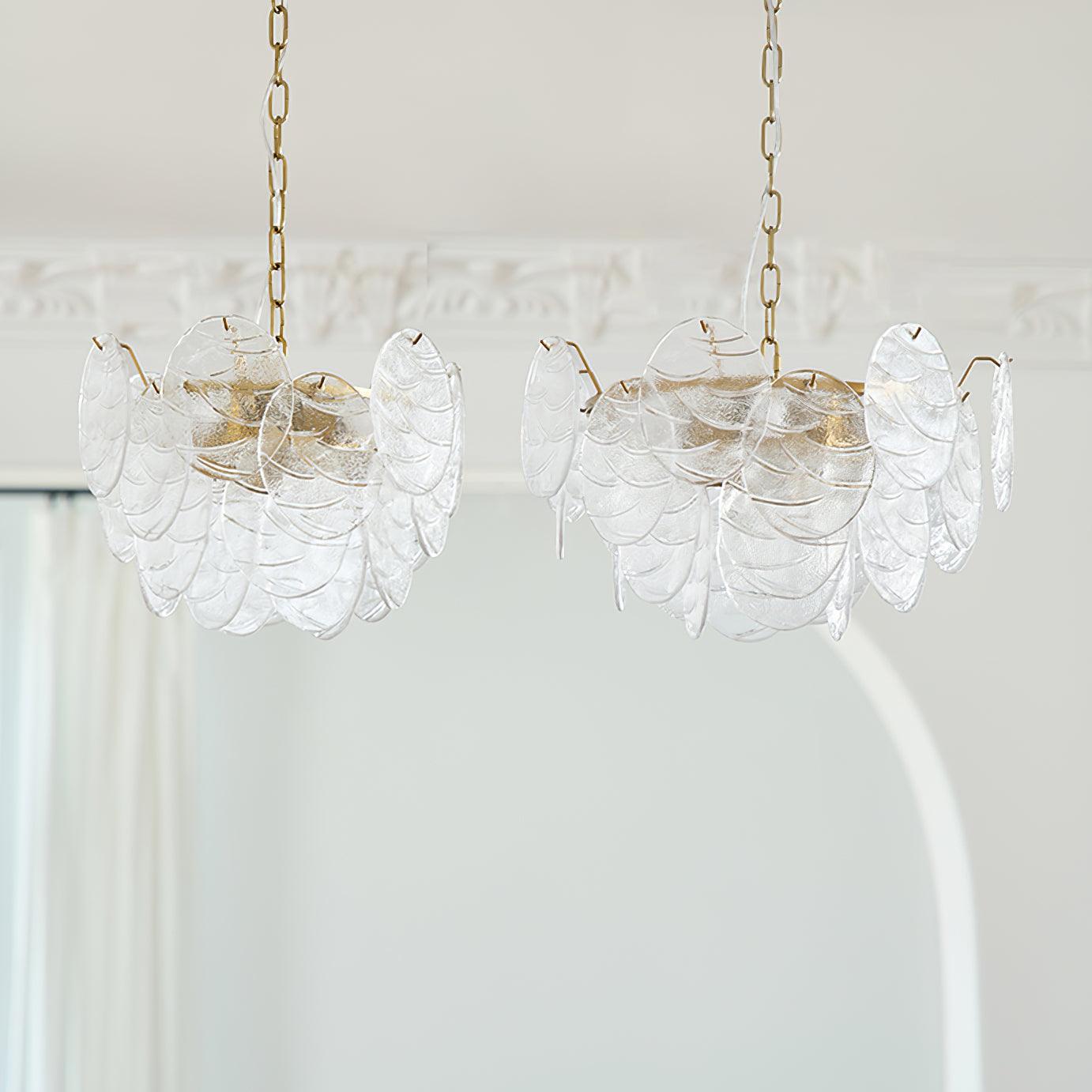 Vintage Victorian Disc Gasolier Ceiling Light with Clear Wavy Glass and Gold Metal Finish