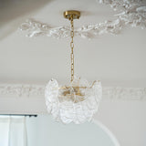 Vintage Victorian Disc Gasolier Ceiling Light with Clear Wavy Glass and Gold Metal Finish