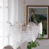 Vintage Victorian Disc Gasolier Ceiling Light with Clear Wavy Glass and Gold Metal Finish