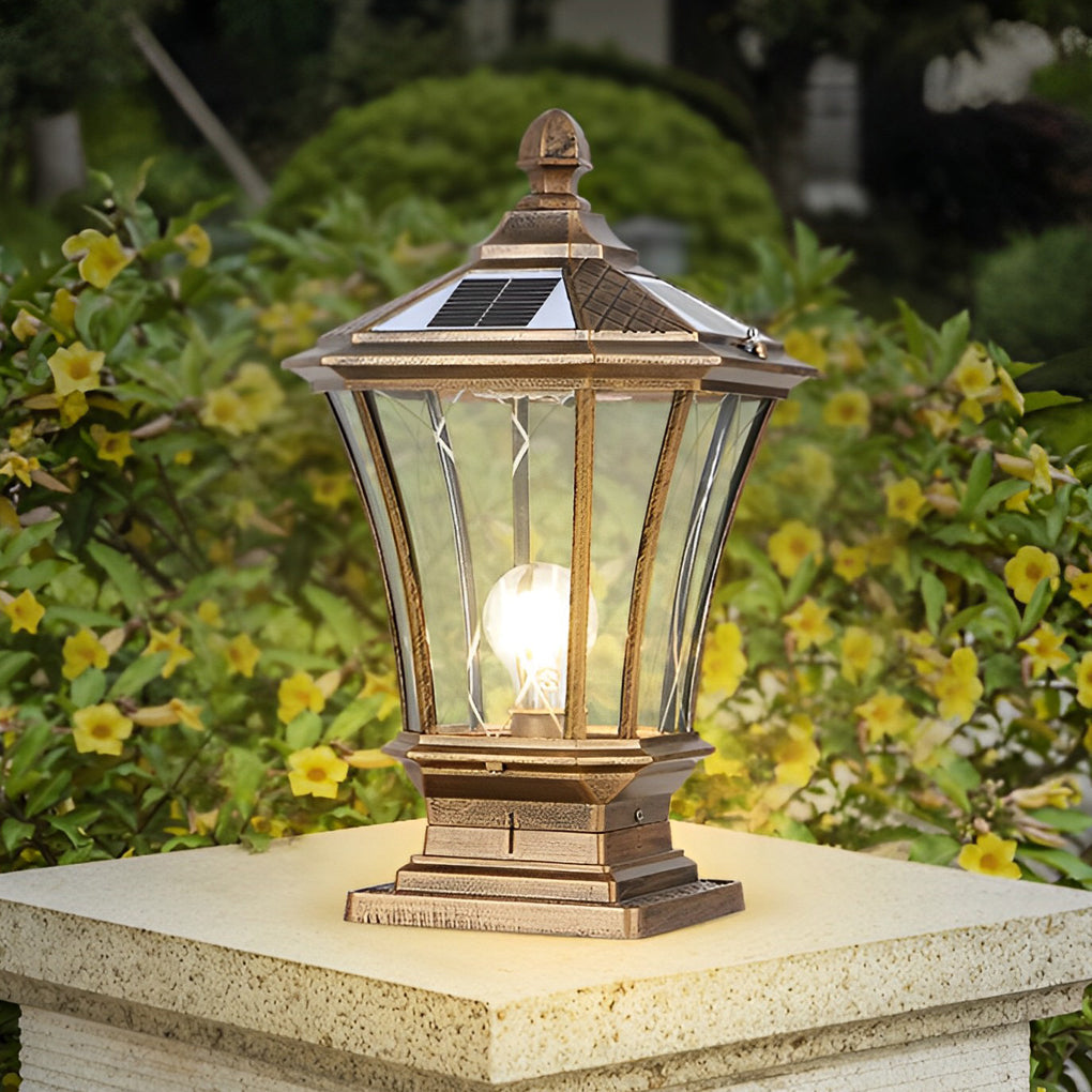 Vintage Waterproof Solar Fence Post Light LED Outdoor Retro Pillar Lamp with Remote Control