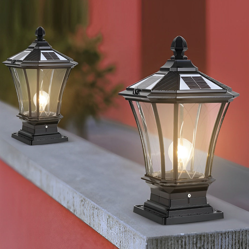 Vintage Waterproof Solar Fence Post Light LED Outdoor Retro Pillar Lamp with Remote Control