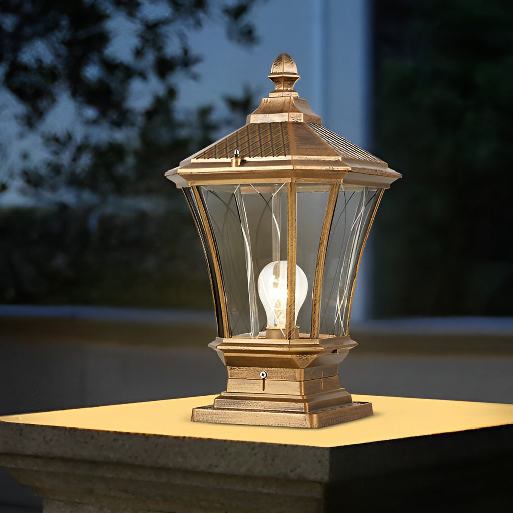 Vintage Waterproof Solar Fence Post Light LED Outdoor Retro Pillar Lamp with Remote Control