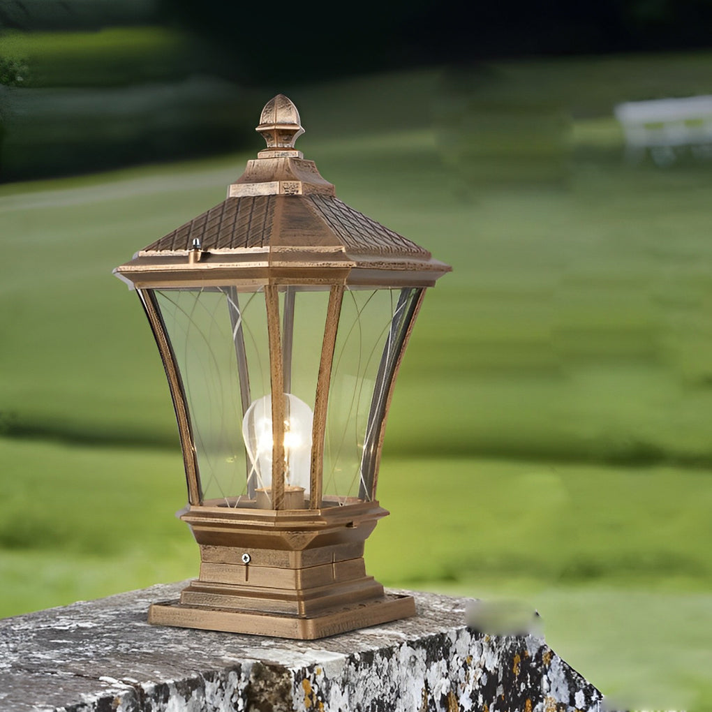 Vintage Waterproof Solar Fence Post Light LED Outdoor Retro Pillar Lamp with Remote Control