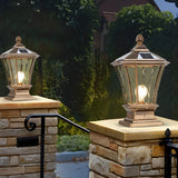 Vintage Waterproof Solar Fence Post Light LED Outdoor Retro Pillar Lamp with Remote Control