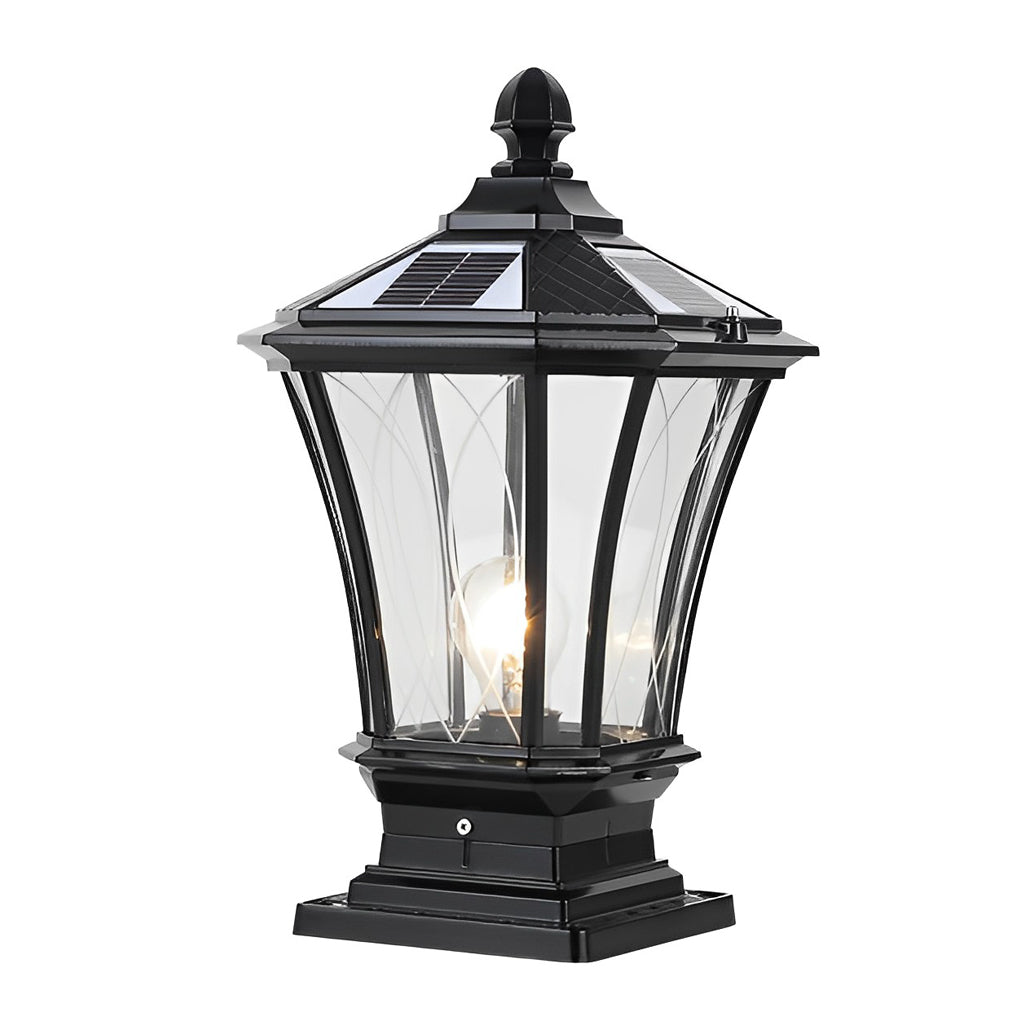 Vintage Waterproof Solar Fence Post Light LED Outdoor Retro Pillar Lamp with Remote Control