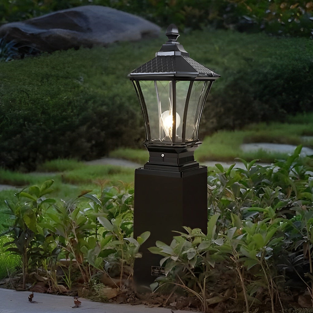 Vintage Waterproof Solar Fence Post Light LED Outdoor Retro Pillar Lamp with Remote Control