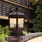 Vintage Window Grille Glass Shade Solar Pillar Lantern Waterproof Outdoor Fence Post Light