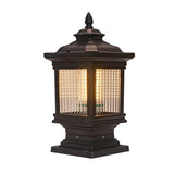 Vintage Window Grille Glass Shade Solar Pillar Lantern Waterproof Outdoor Fence Post Light