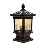 Vintage Window Grille Glass Shade Solar Pillar Lantern Waterproof Outdoor Fence Post Light